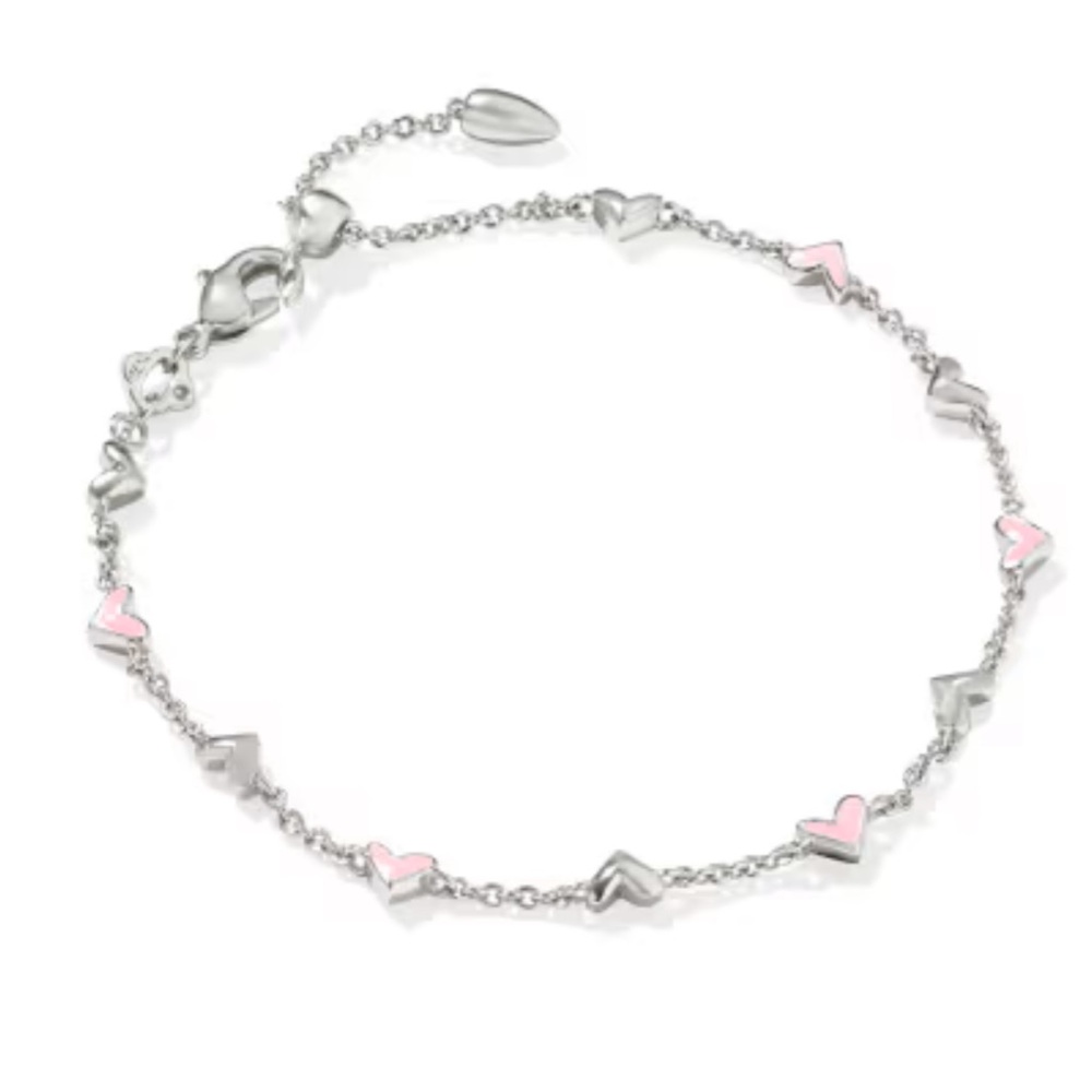 Kendra Scott Silver Bracelet with Pink Heart Accents